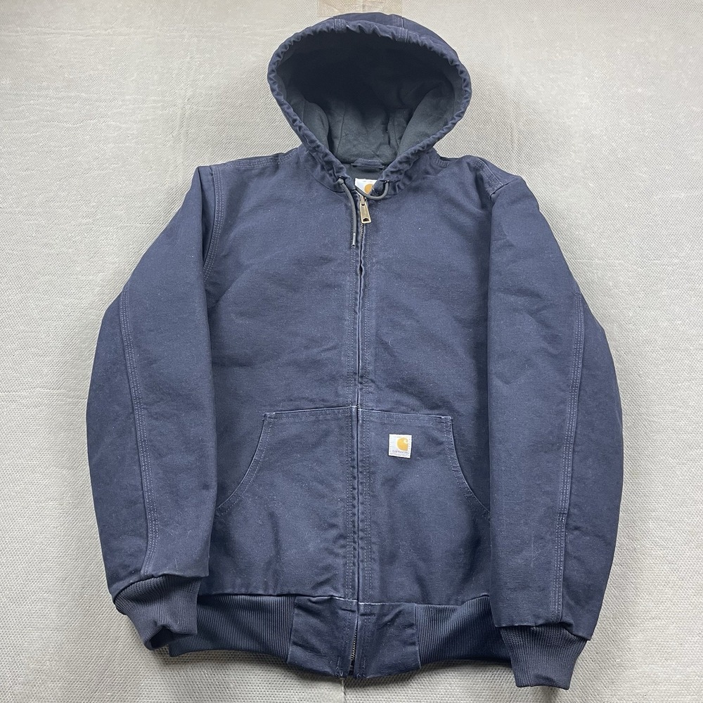 Carhartt Jacket Womens Small Lined Hooded 130 Zip Up Navy Canvas Blue WJ130-403